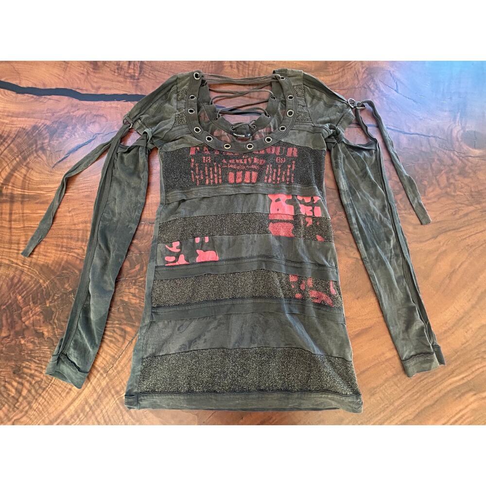 Y2K 2010 Salvage “Lords of the Treasury” Gothic Grunge Lace-Up Tunic Top XS